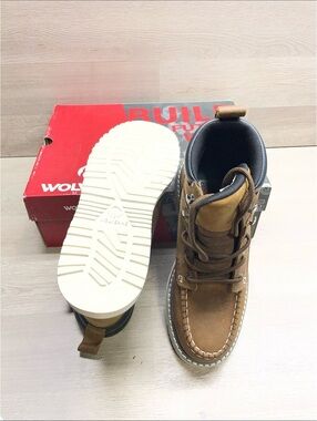 Wolverine Brown Men's Moc Toe Work Boots with White Sole